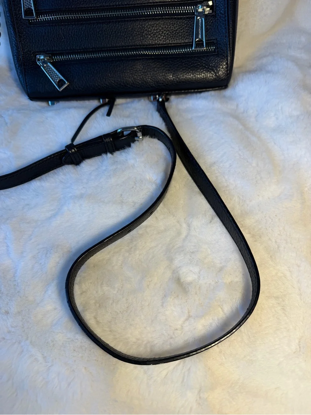 Rebecca Minkoff Black Pebbled Leather Moto Crossbody with Chain Strap